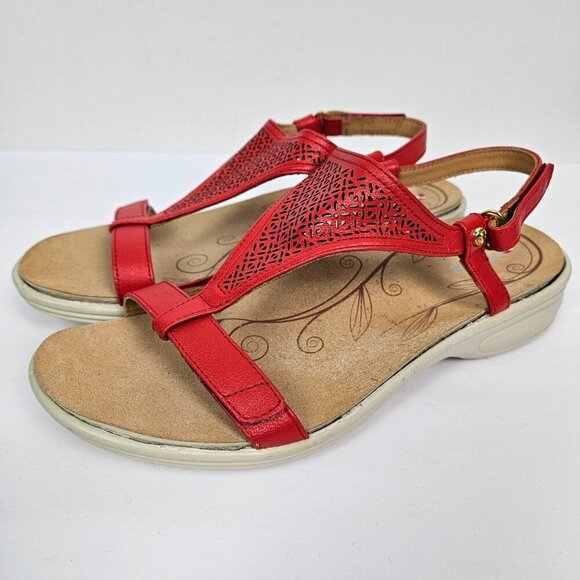 Revere Santa Fe Red Leather Adjustable/T-Strap Comfort Sandal EU 41 W/US 10 W - Picture 4 of 13